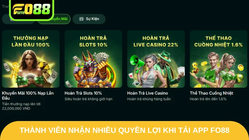 Thành viên nhận nhiều quyền lợi khi tải app Fo88