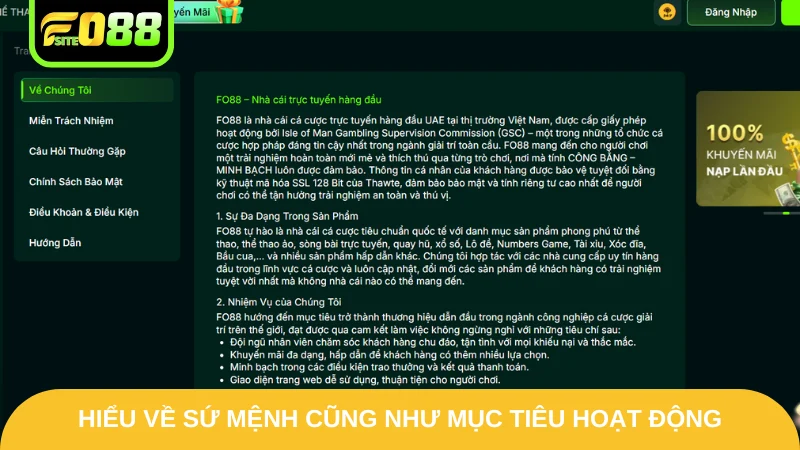 Fo88 4 Hiểu về sứ mệnh cũng như mục tiêu hoạt động